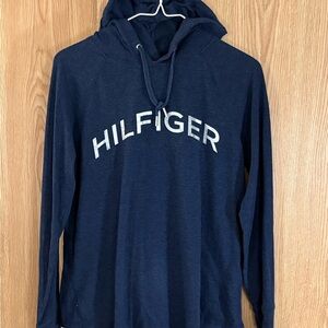 Tommy Hilfiger Navy Athletic Hoodie Tee Top with White Logo